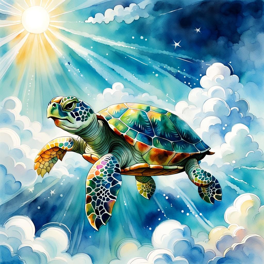 Watercolor Cloud Turtle Illustration for Children