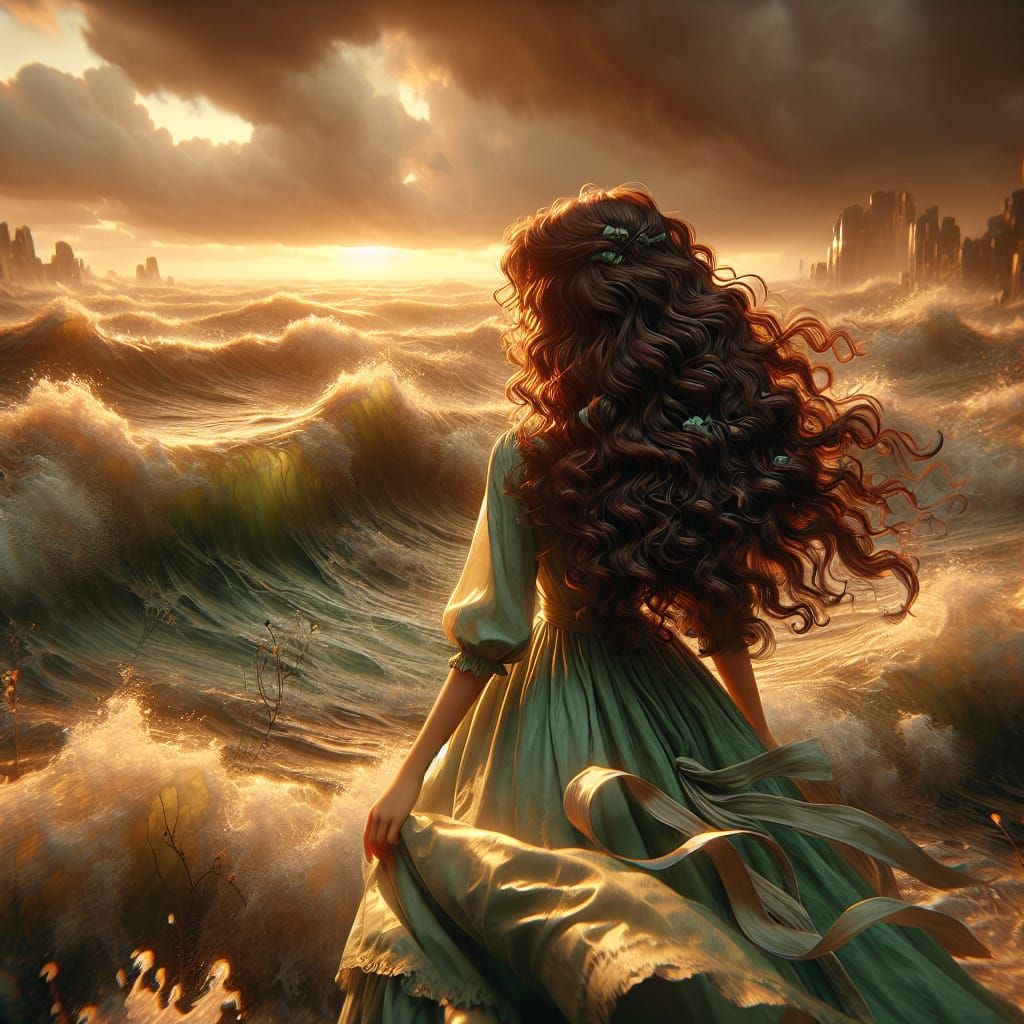 Girl at Stormy Sea: Anime-Style Fantasy Concept Art