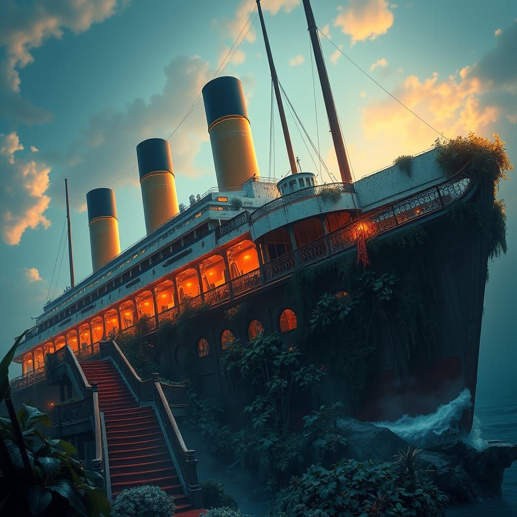 Titanic in a Fantastical, Surreal Environment