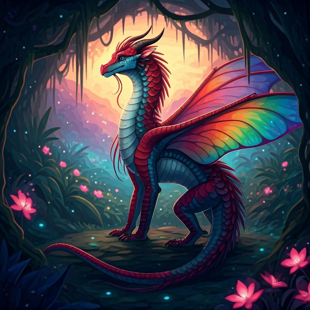 Silkwing Dragon in Bioluminescent Jungle Digital Art