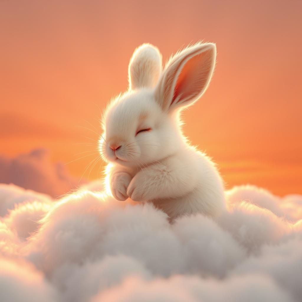 Adorable Bunny Sleeping on Clouds: 3D Digital Art