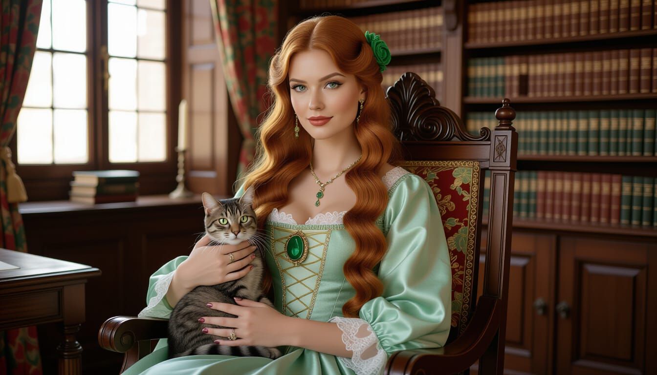 Stunning Czech Woman with Red Hair and Emerald Rose