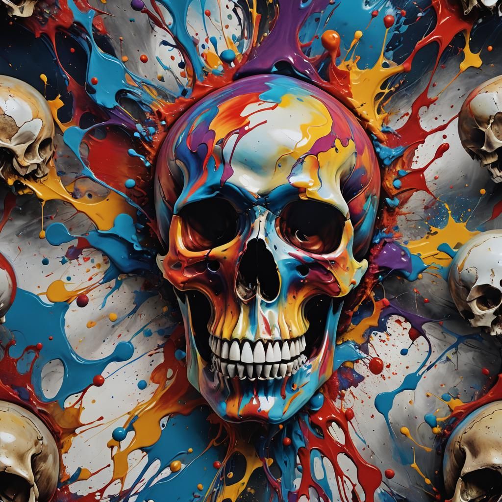 Surreal Skull with Vibrant Pigments in Abstract Style