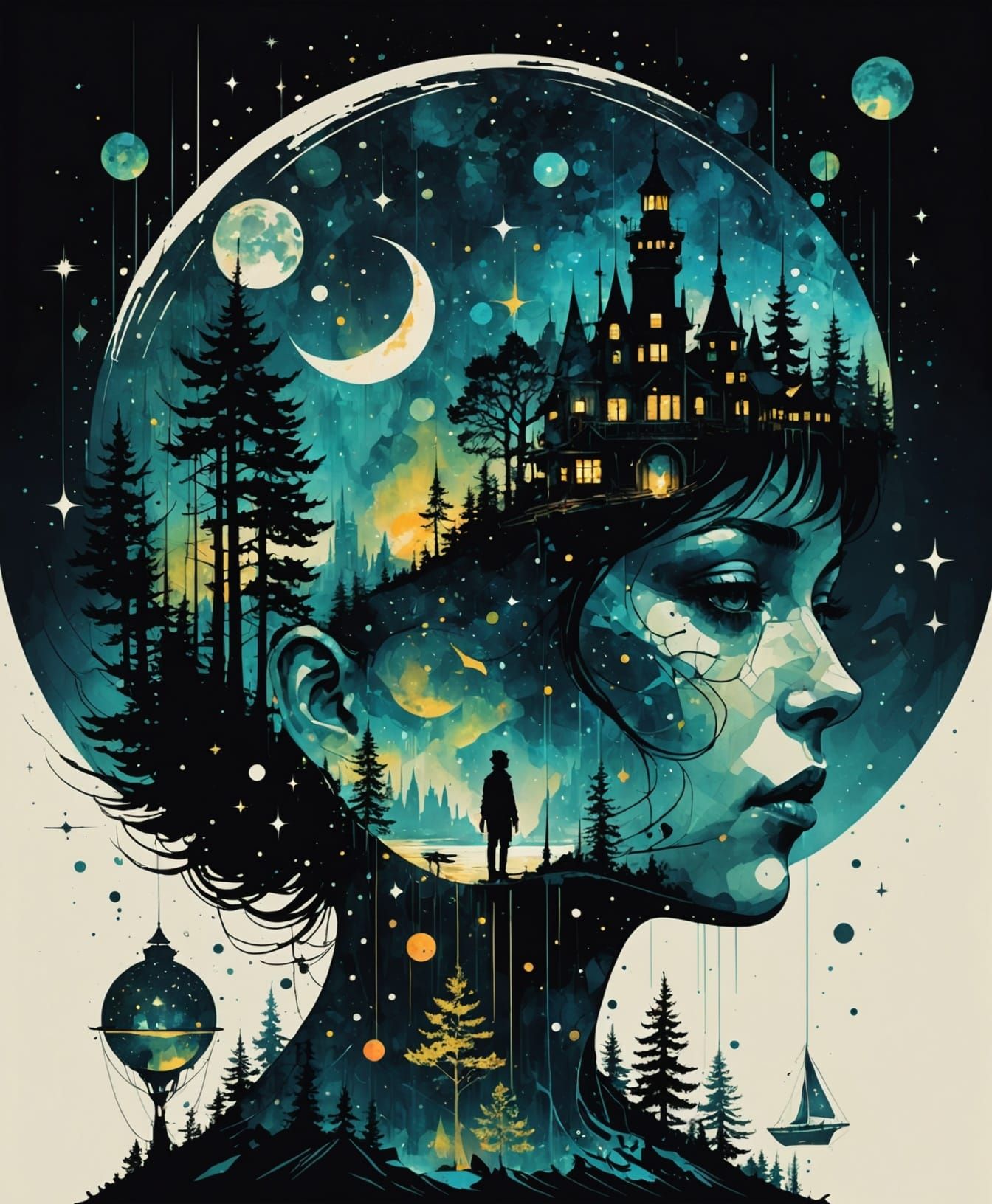 Galactic Double Exposure with Kitten Silhouette