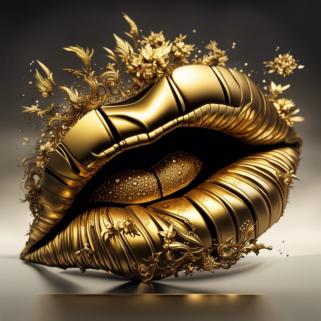 Metallic Gold Lips in Dramatic Digital Painting