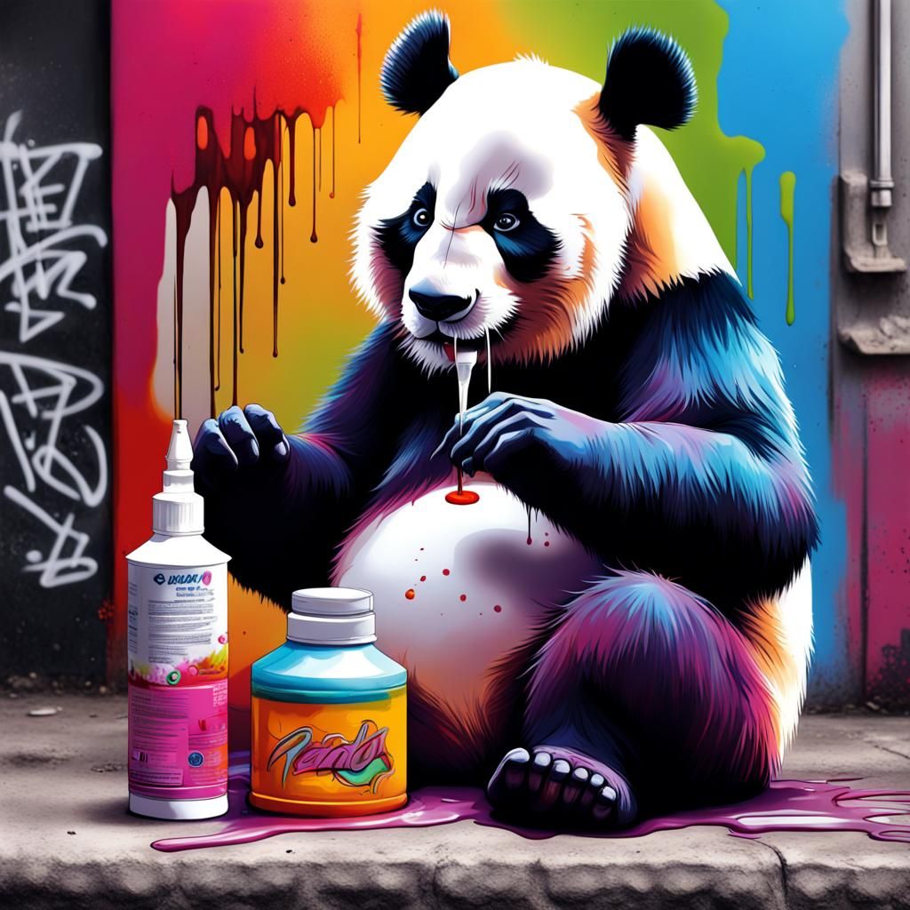 Panda Applying Insulin in Graffiti Street Art