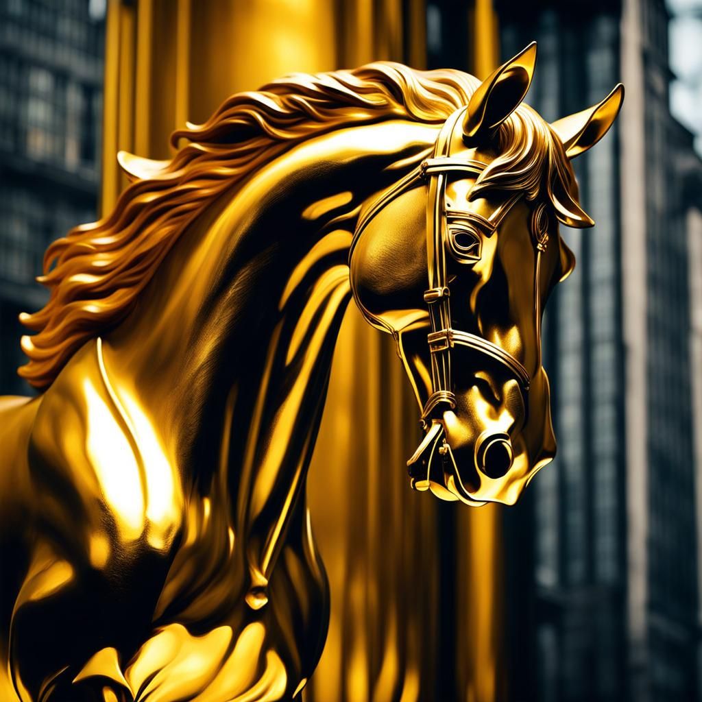 Golden Horse Statue in Neovictorian Style