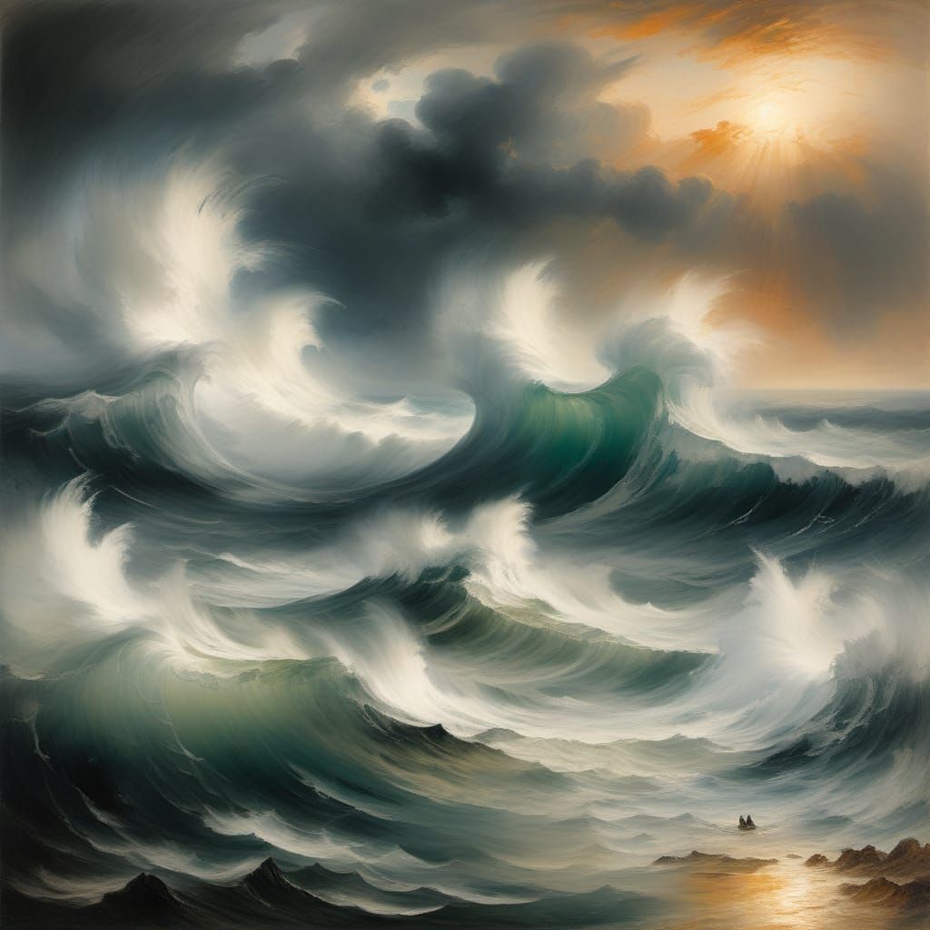 Stormy Ocean Waves in Expressive Romantic Style