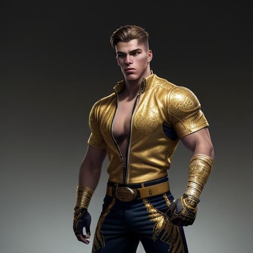 Handsome Teenage Wrestler in Golden Outfit