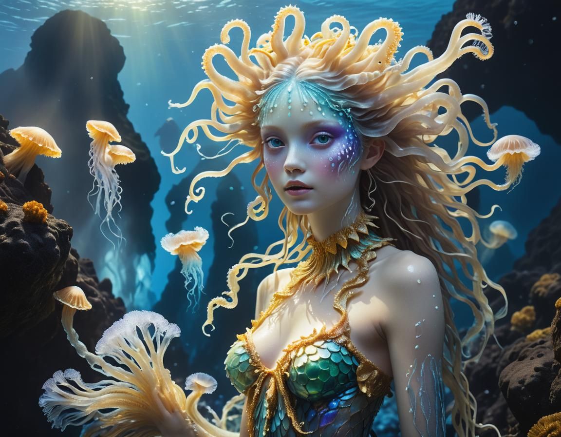 Underwater Nymph Portrait with Volcanic Setting