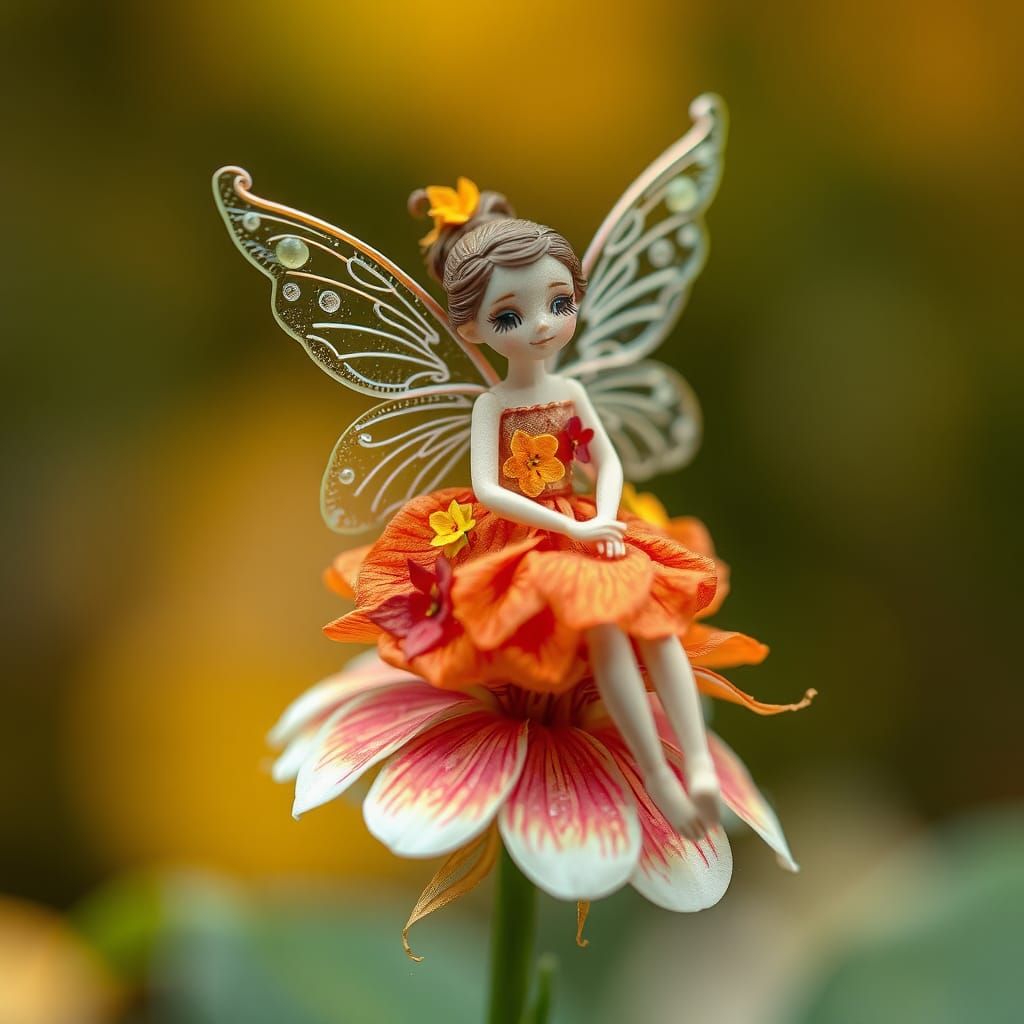 Miniature Autumn Fairy with Flower Wings