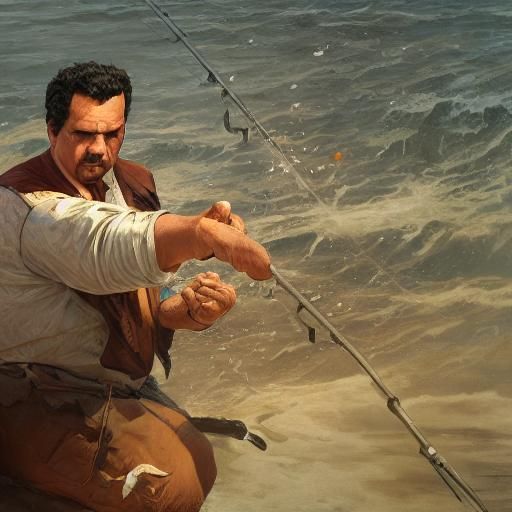 Pablo Escobar Fishing: Hyperdetailed Portrait in Art Nouveau...