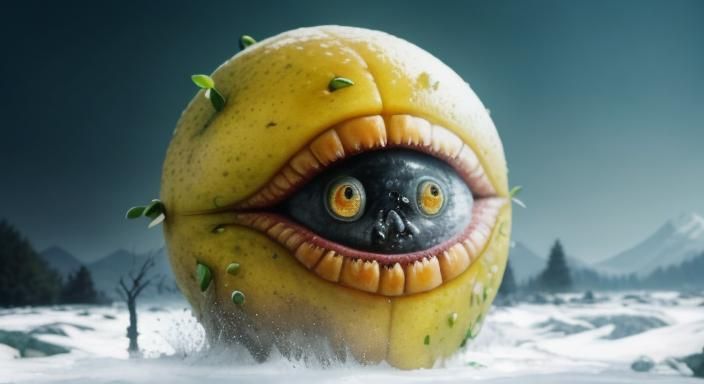 Rotten Mutant Lemon Fruit Monster in Hyper-Realistic Photo