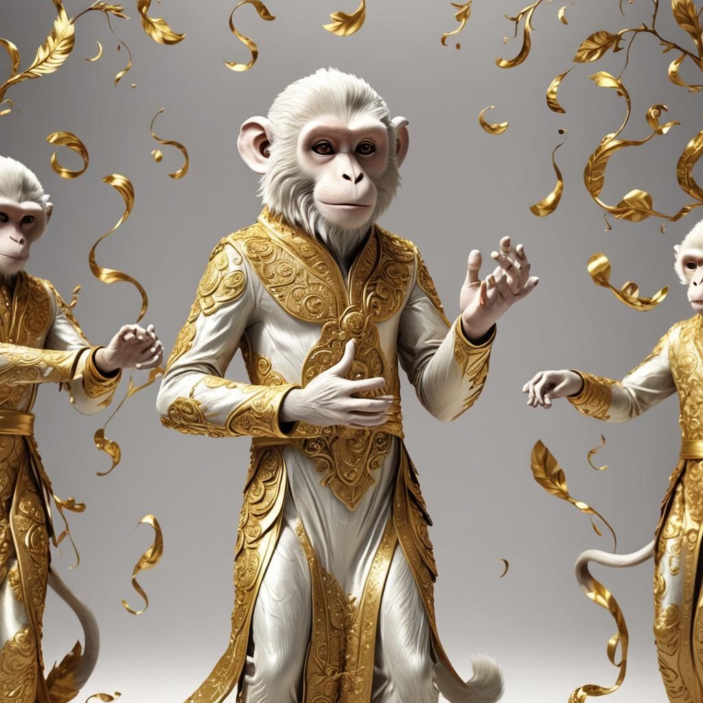Animated Monkey Man in Golden Dress, 3D Render