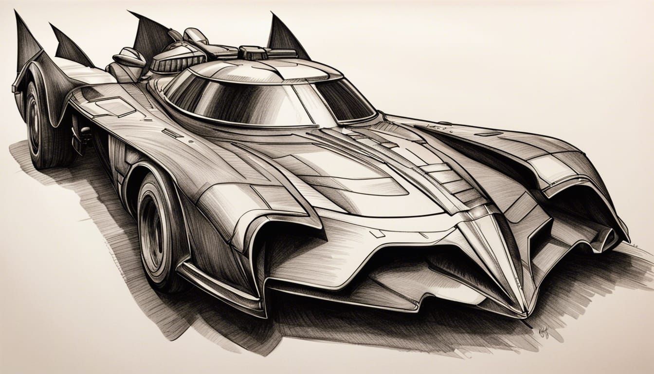 Detailed Ink Drawing of the Batmobile