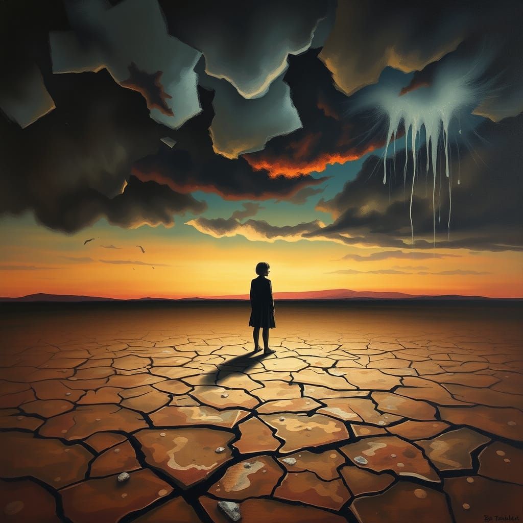 Surreal Heartbreak Scene in Dalí and Magritte Style