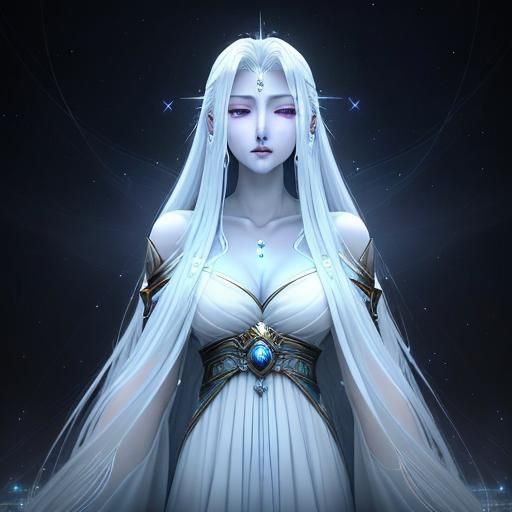 Ethereal Being in Divine Palace with Approaching Storm