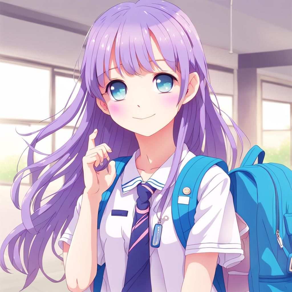 Anime Schoolgirl with Kawaii Backpack in Pastel Style