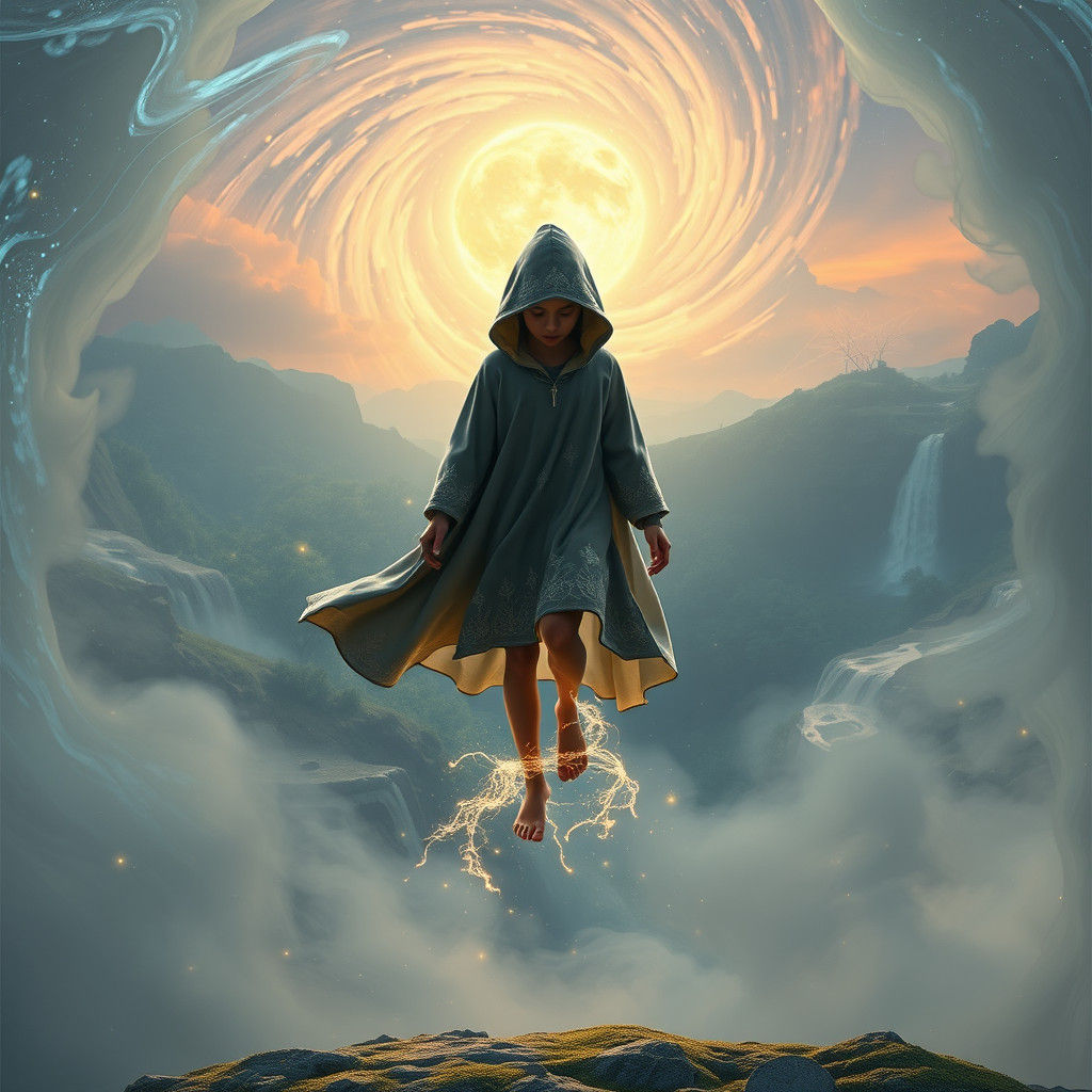 Ethereal Fool in Mystical Landscape