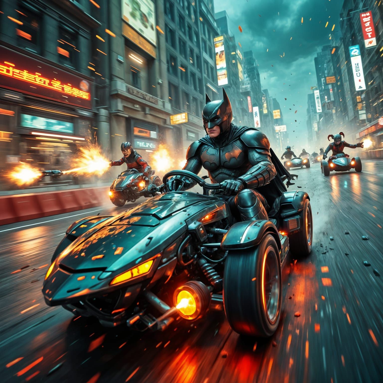 Electric Current Batman Chases Joker in Mario Kart Bat-Mobil...