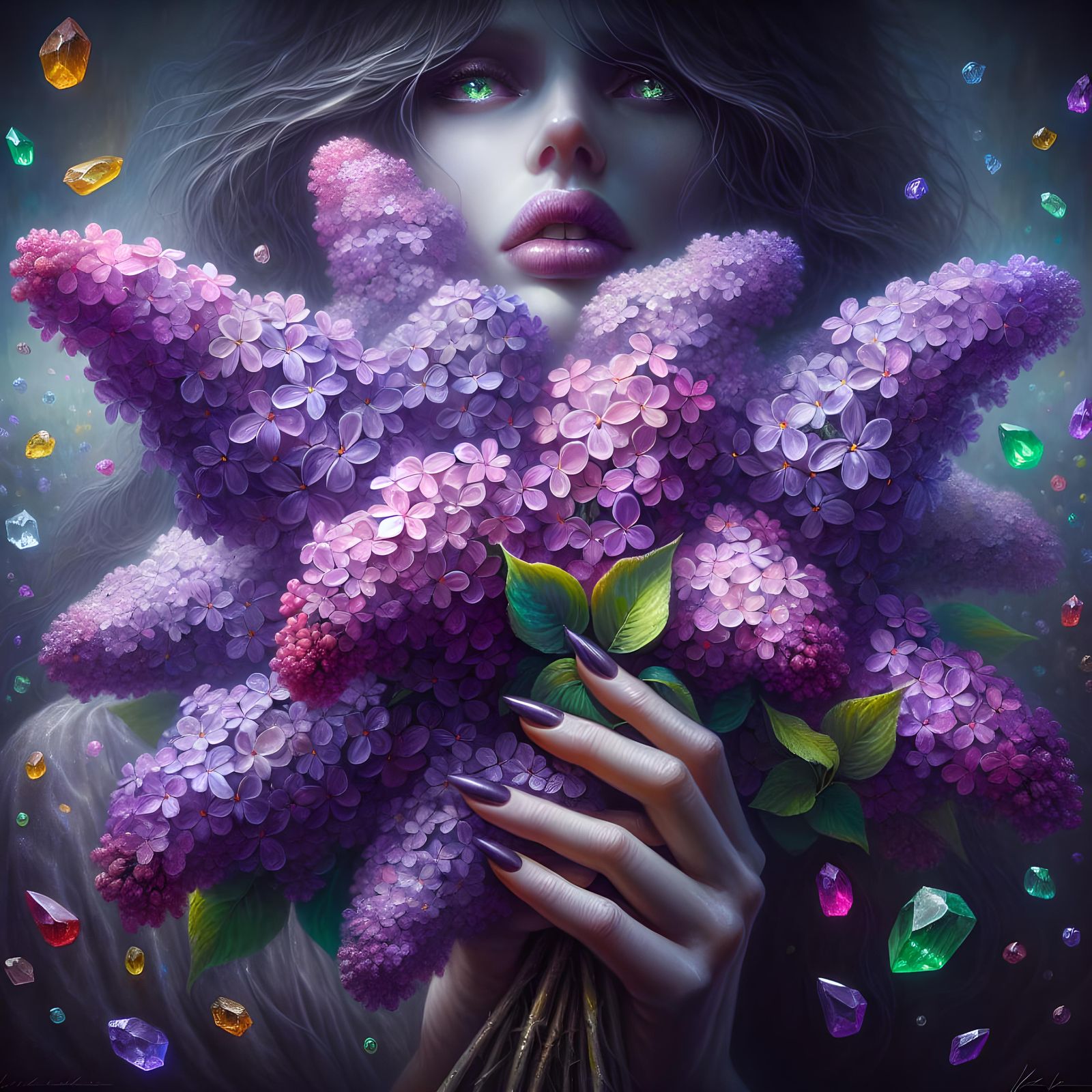Crystal Lilacs and Vampire Woman in Matte Painting