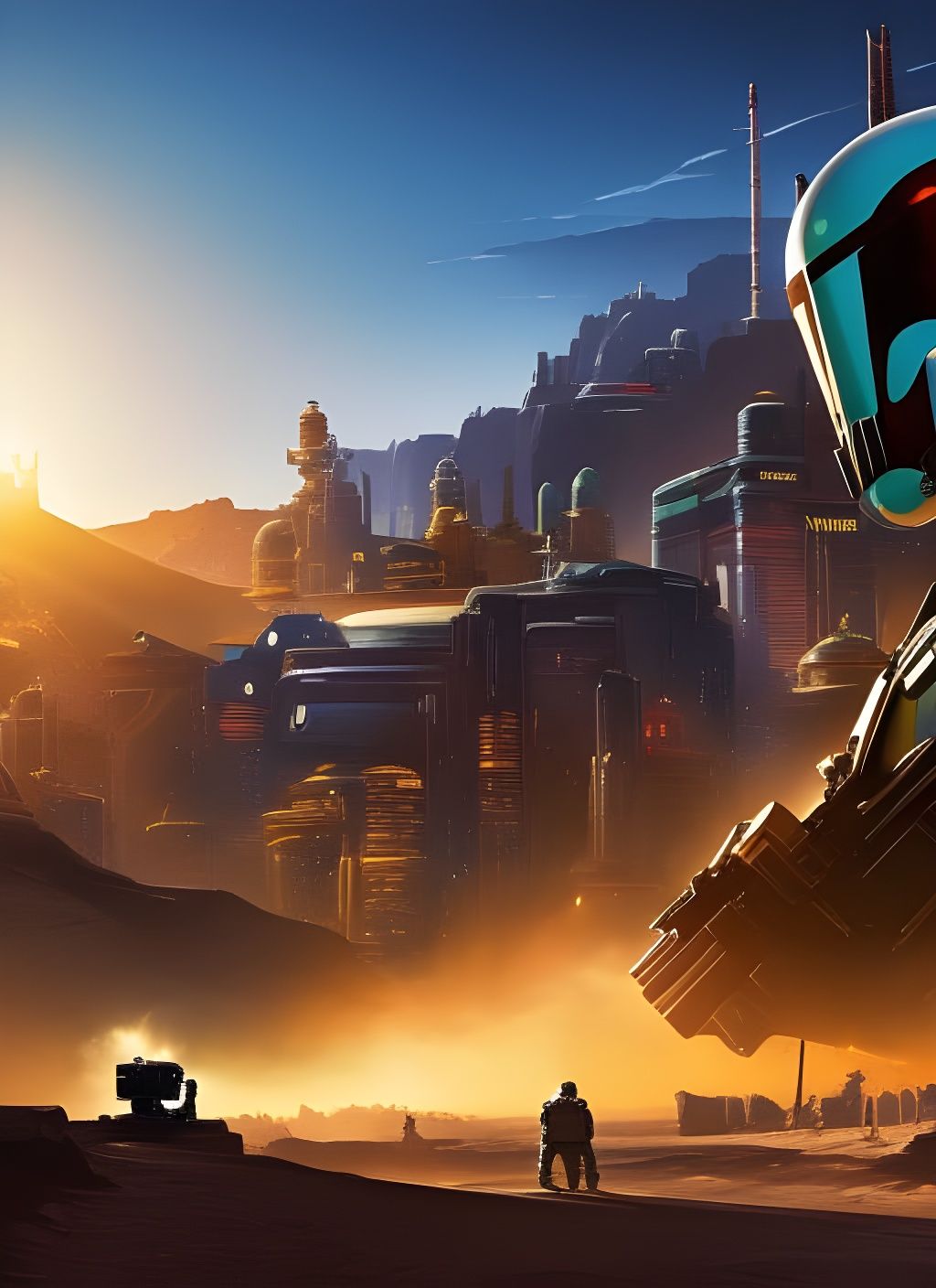 Obese Boba Fett in Desert Town: Comic Book Art