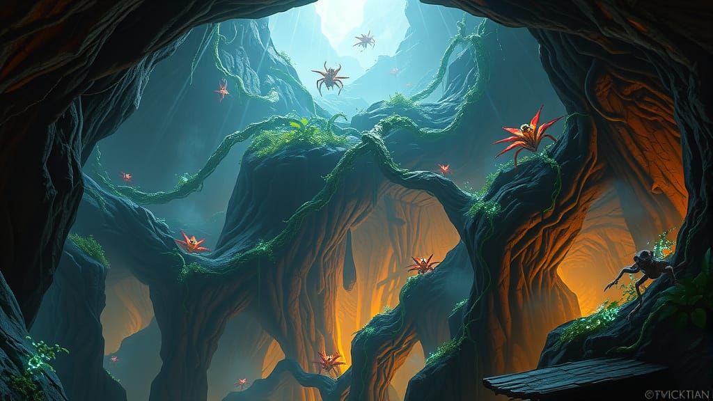 Glowing Crystal Cavern With Alien Life