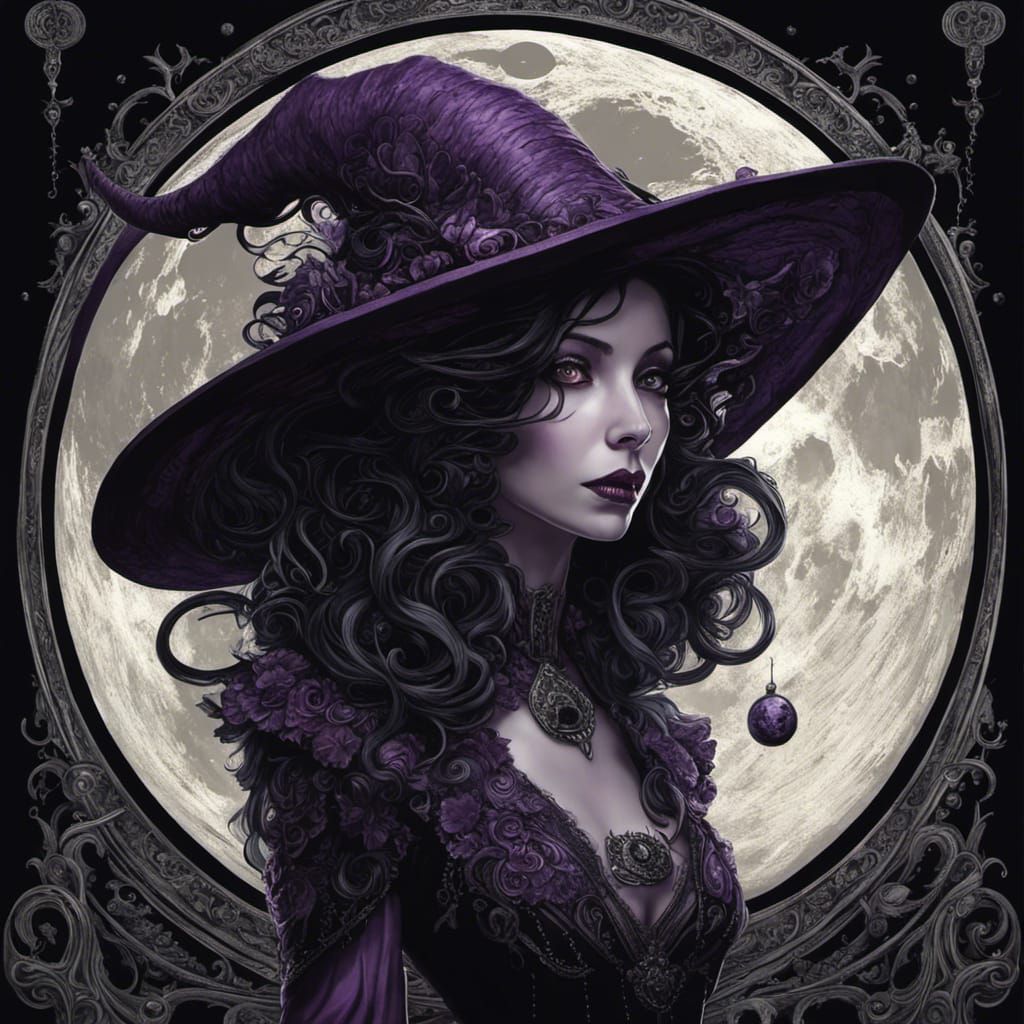 Eldritch Gothic Girl Under Purple Moon