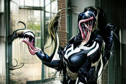 She-Venom Symbiote Transformation in Marvel Comics Style