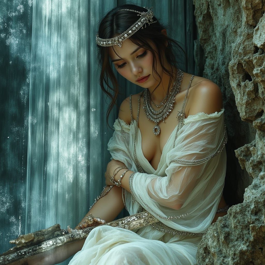 Goddess of Mountains in Moonlight with Sword