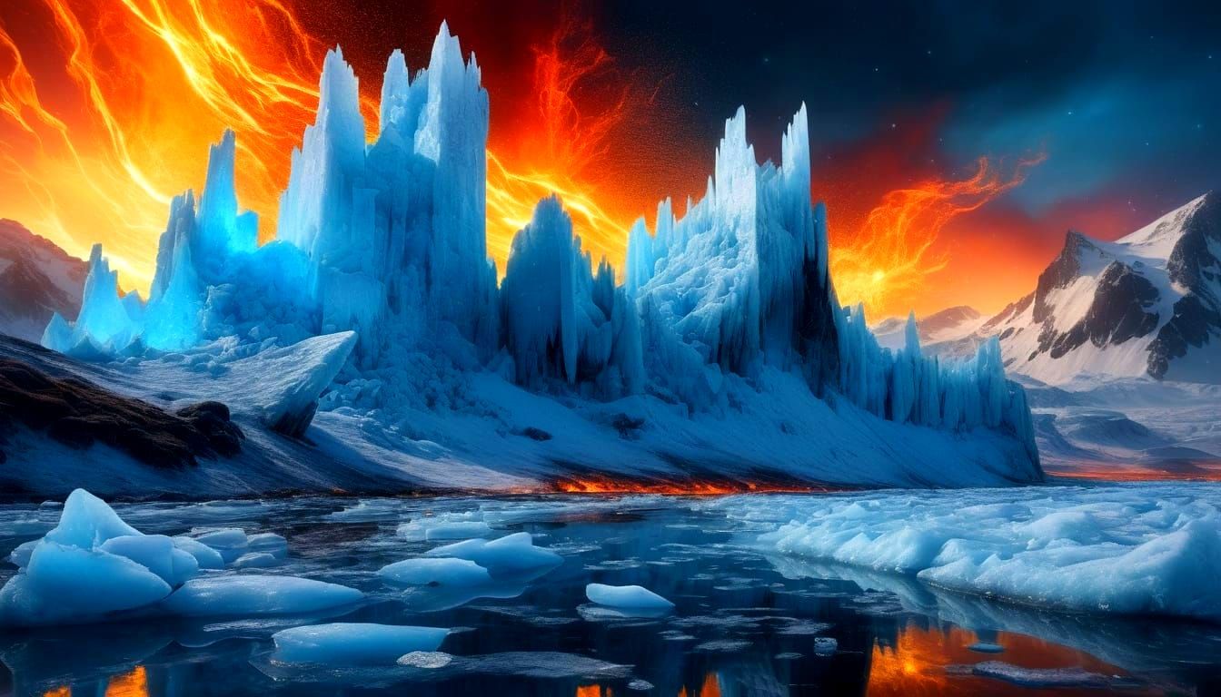 Surreal Fire and Ice Landscape Fusion
