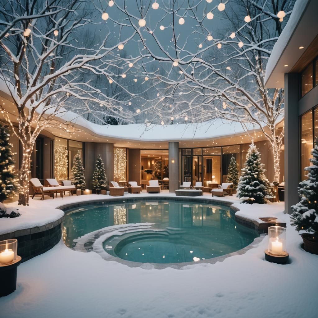 Y2K Futurism Christmas Spa in Winter Snow