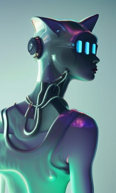 Abstract Cyberpunk Cat Girl in Detailed Collage