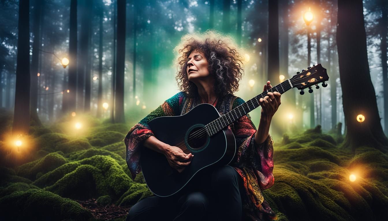 Bohemian Guitarist in Mystical Rave Forest