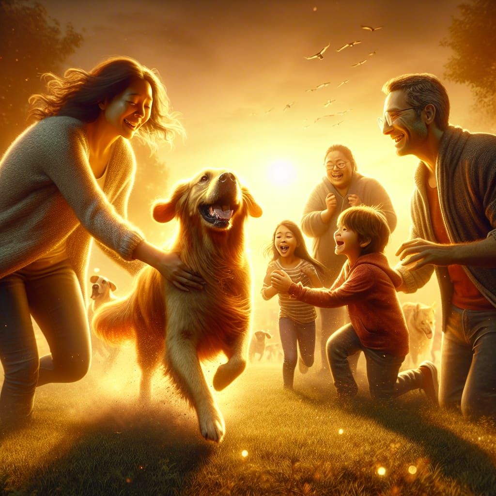 Golden Retriever Reunites With Joyful Family At Sunset