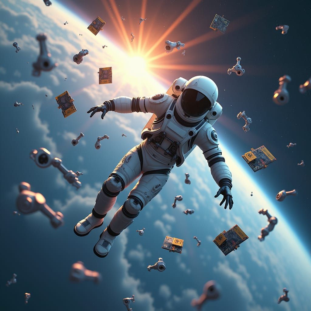 Astronaut Reaching for AI Tools in Space
