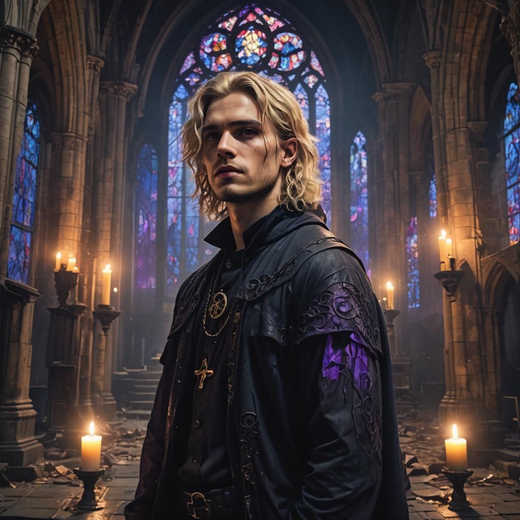 Gothic Man in Abandoned Cathedral: Dark Fantasy Art