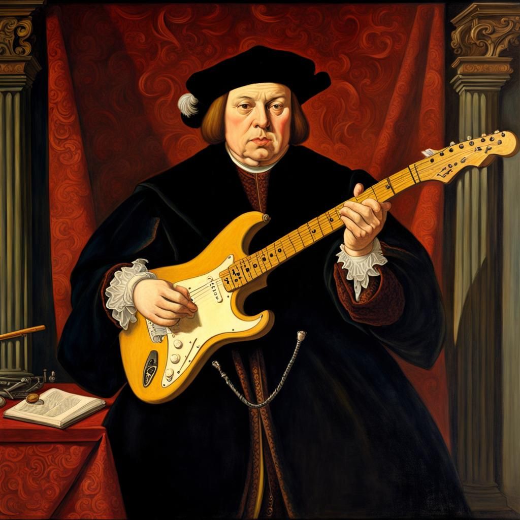 Thomas Cromwell Shreds on Guitar: Holbein-Style Portrait