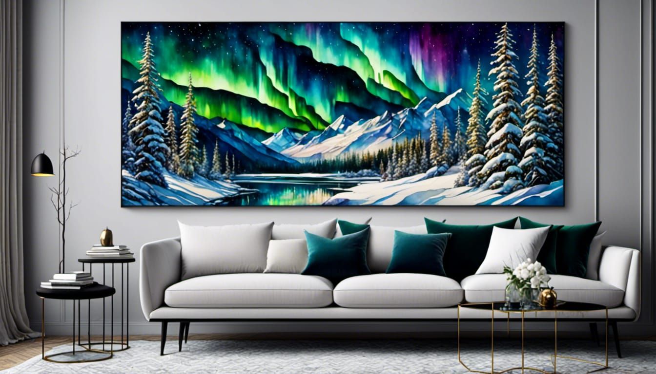 Vibrant Aurora Borealis Over Snowy Winter Landscape