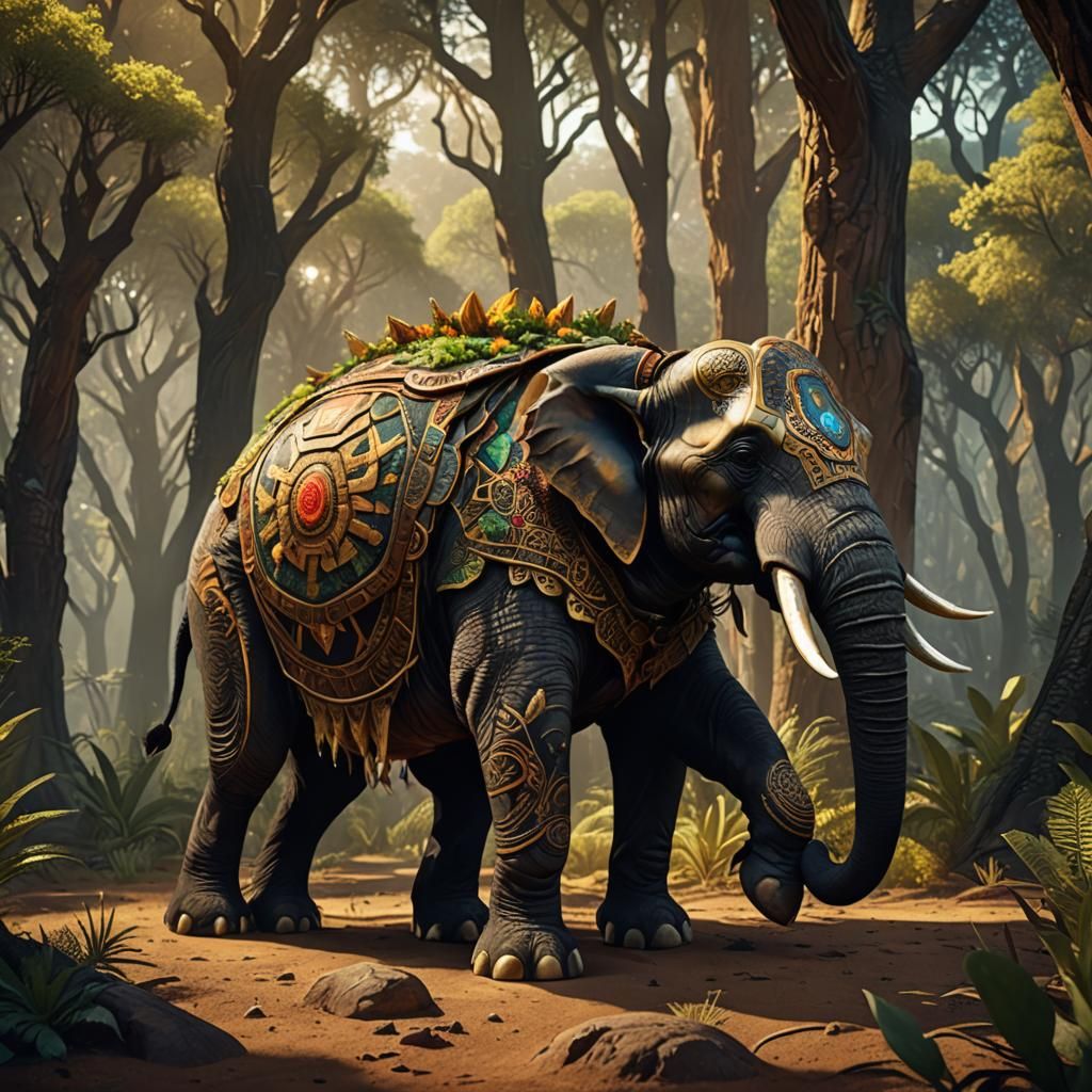 Elephant-Turtle Creature in Desert Forest