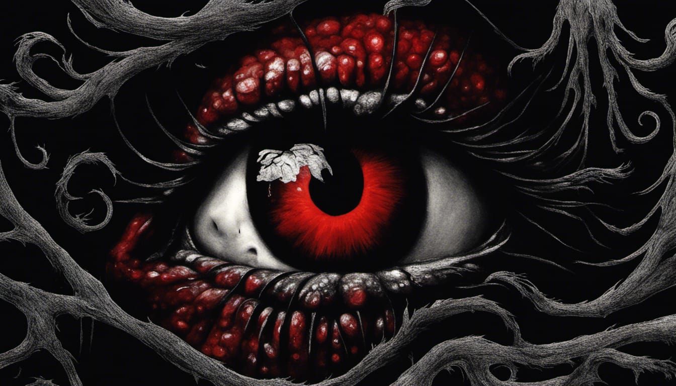 Macabre Eye Masterpiece in Crimson and Black