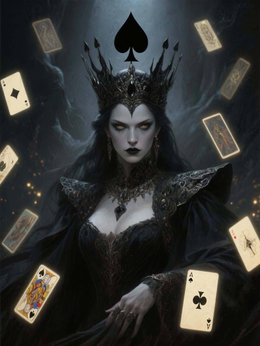 Dark Queen of Spades Tarot Mystic Surreal Art