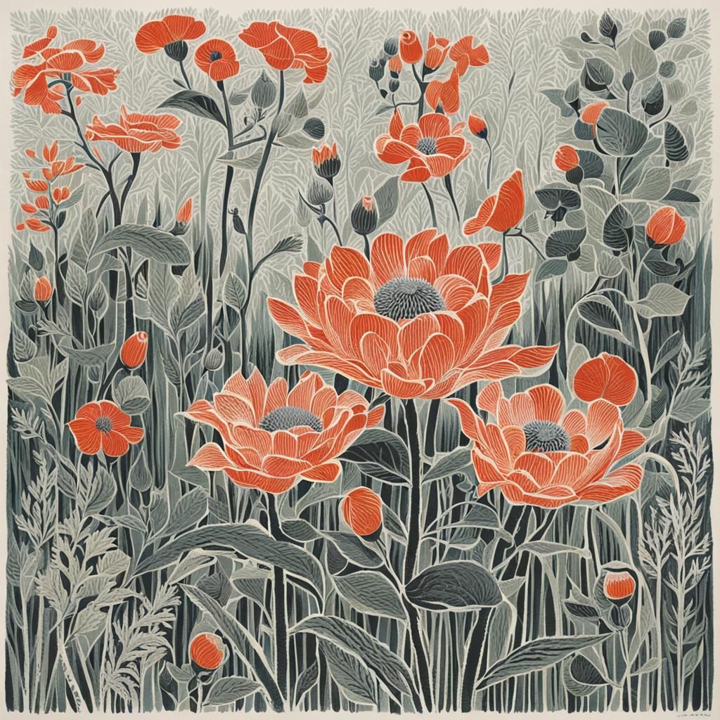 Minimalist Landscape in Japanese Woodblock Print Style