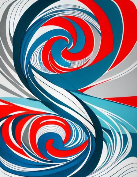 Abstract River with Geometric Shapes in Watercolor