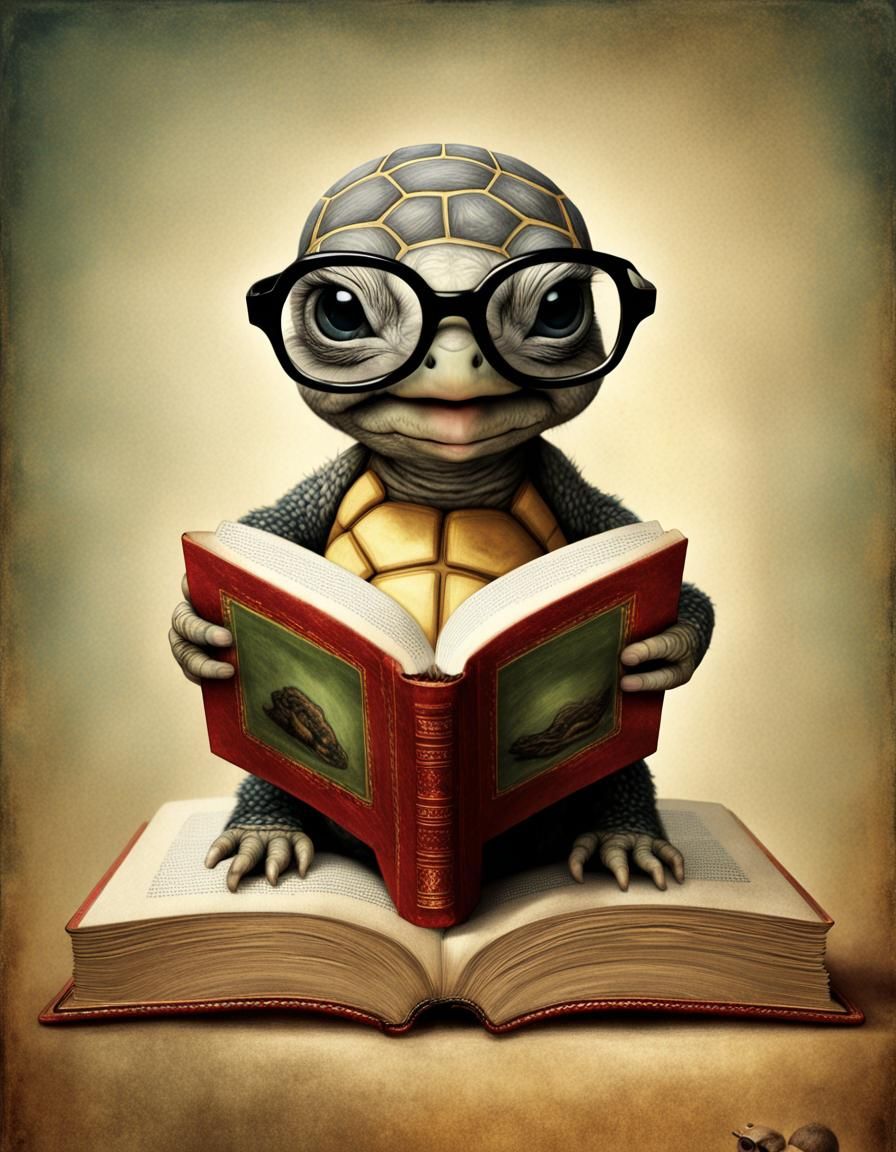 Tortoise Bookworm: A Cute and Surreal Portrait