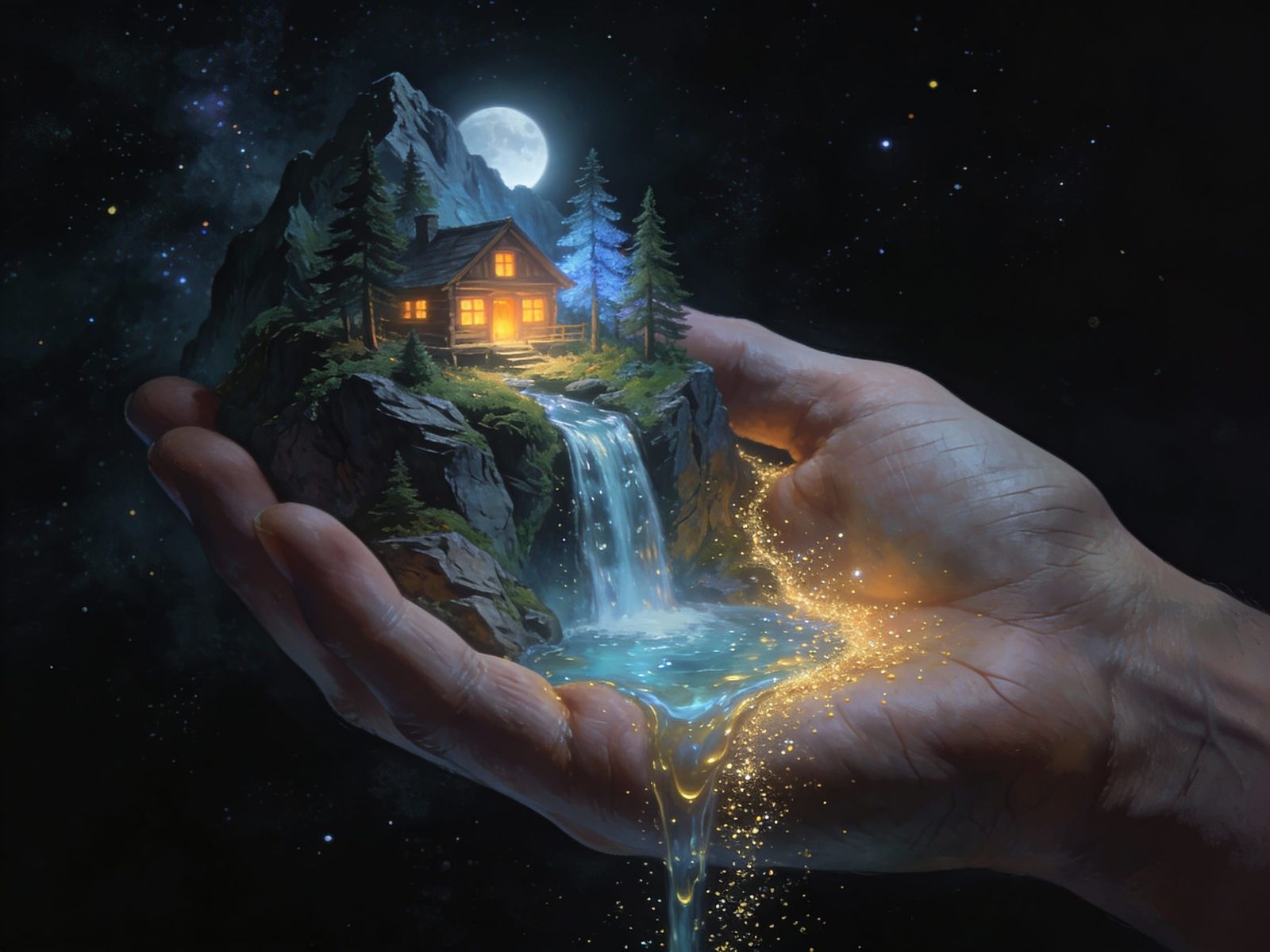 Giant Hand Holds Miniature World in Cosmic Void