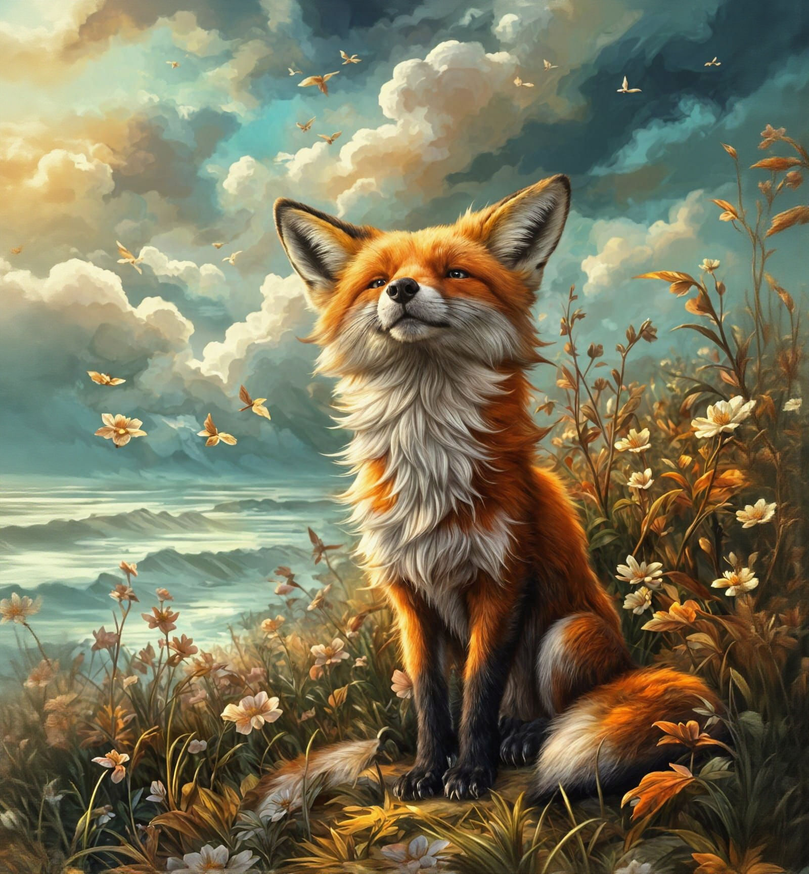 Beautiful fox with a bright background