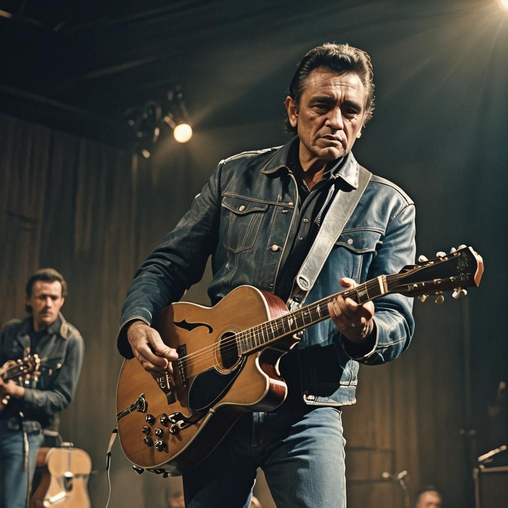 Johnny Cash Portrait in American Folk Art Style