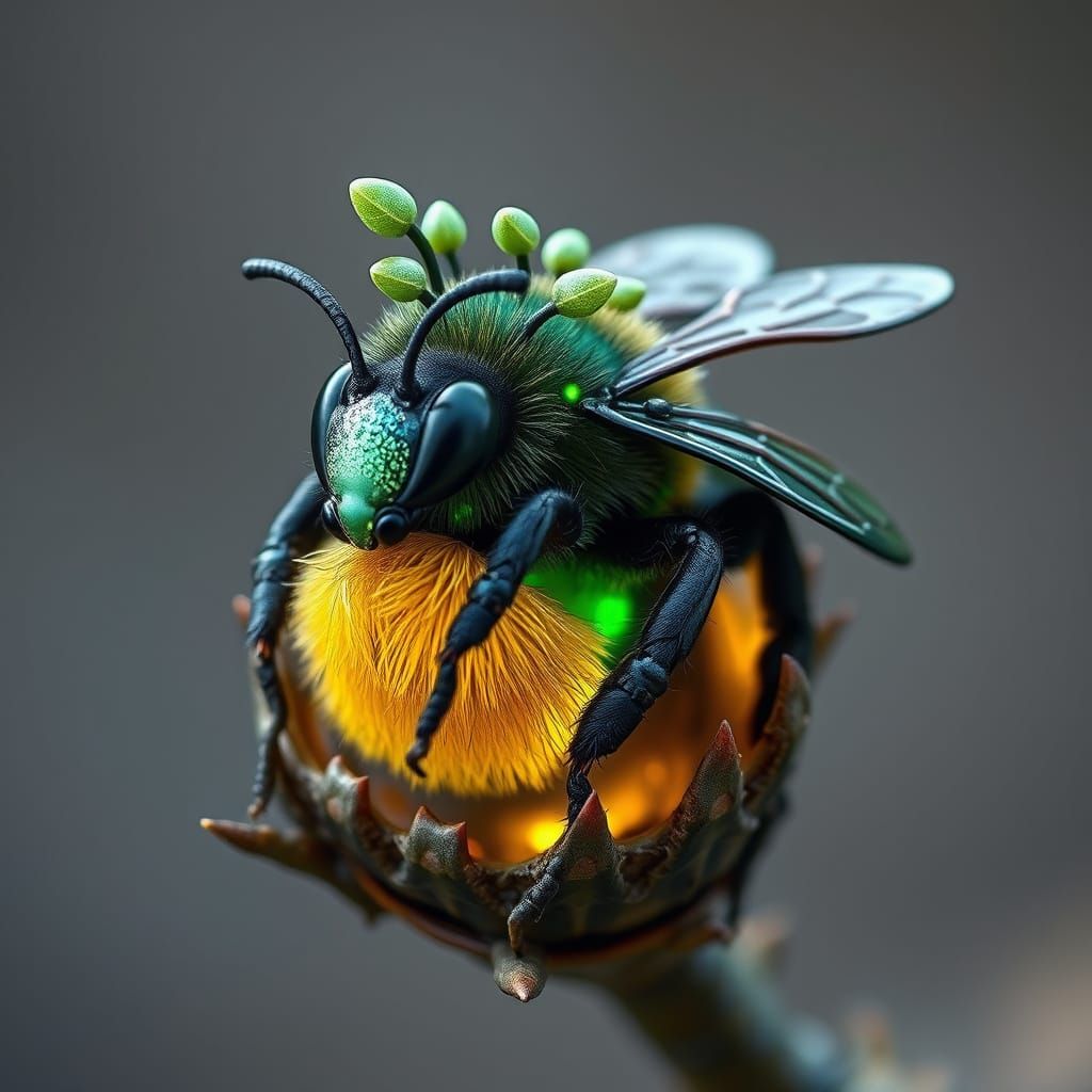 Emerald Bumblebee in Whimsical, Sci-Fi-Inspired Art