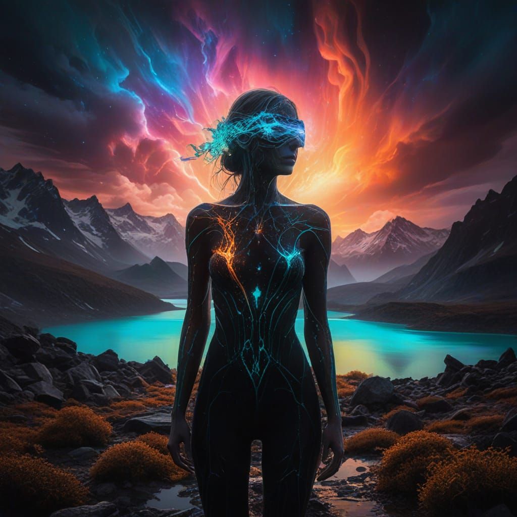 Ethereal Female Figure in Chiaroscuro with Radiant Core and ...